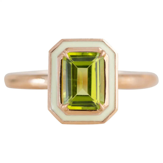 1 carat Peridot and 14K Gold Art Deco Cocktail Ring