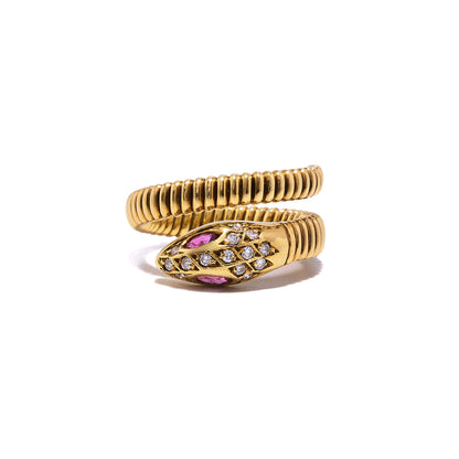 Diamonds and Ruby Eyes Snake Ring