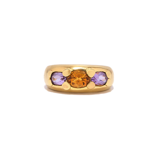 Two Stone Ring Amethyst and Citrine in 18 k Gold