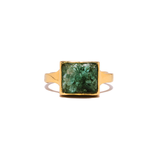 Emerald Floral Ring Light Color 14 k Gold