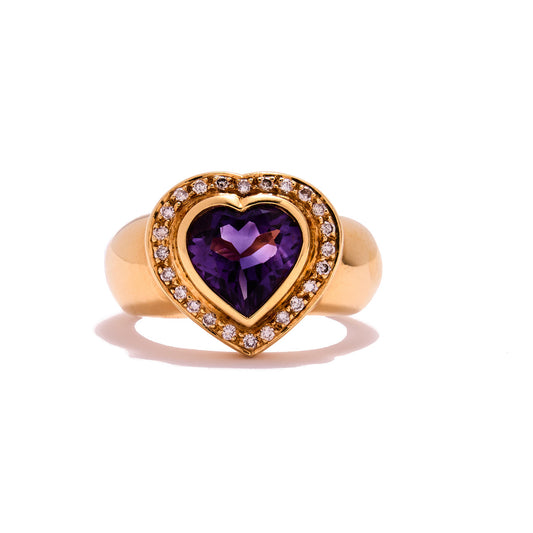 Exceptional 18K Gold 3 Carat Amethyst and circa 0.4 Carat Diamond Strong Band Ring